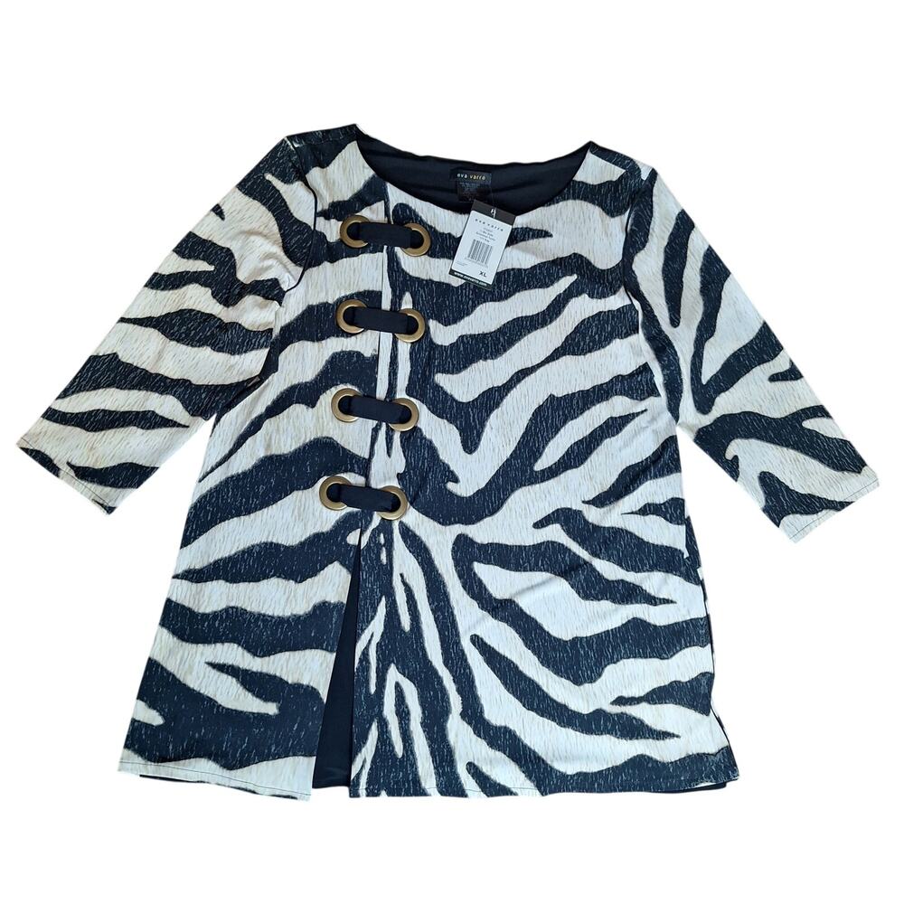 Eva Varro NWT XL Tunic Top Zebra Print Side Grommet 3/4 Sleeve USA Liquid Knit